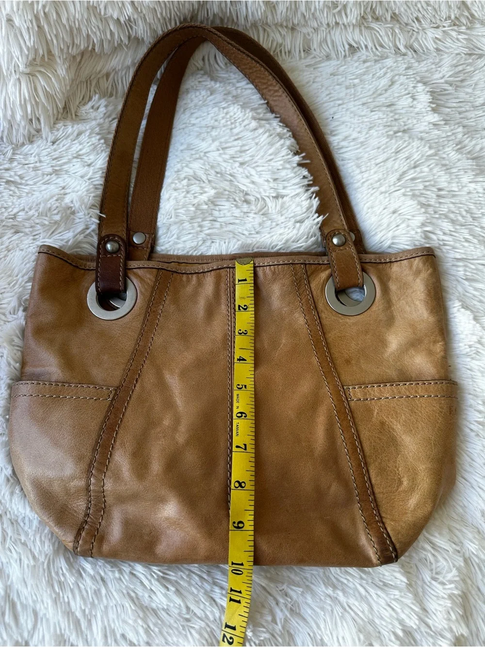 Fossil Long Live Vintage Leather Tote Bag Brown Cognac Hobo Shoulder Purse Y2K